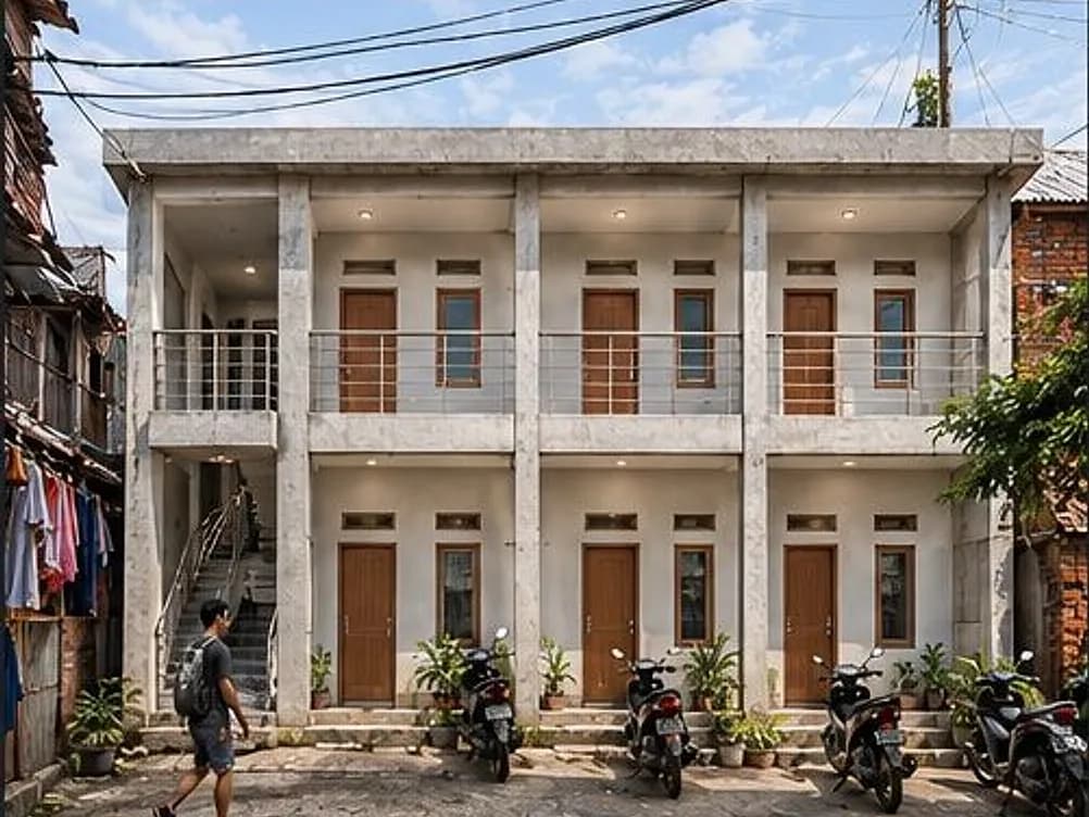 Render tampak depan rencana kos 2 lantai