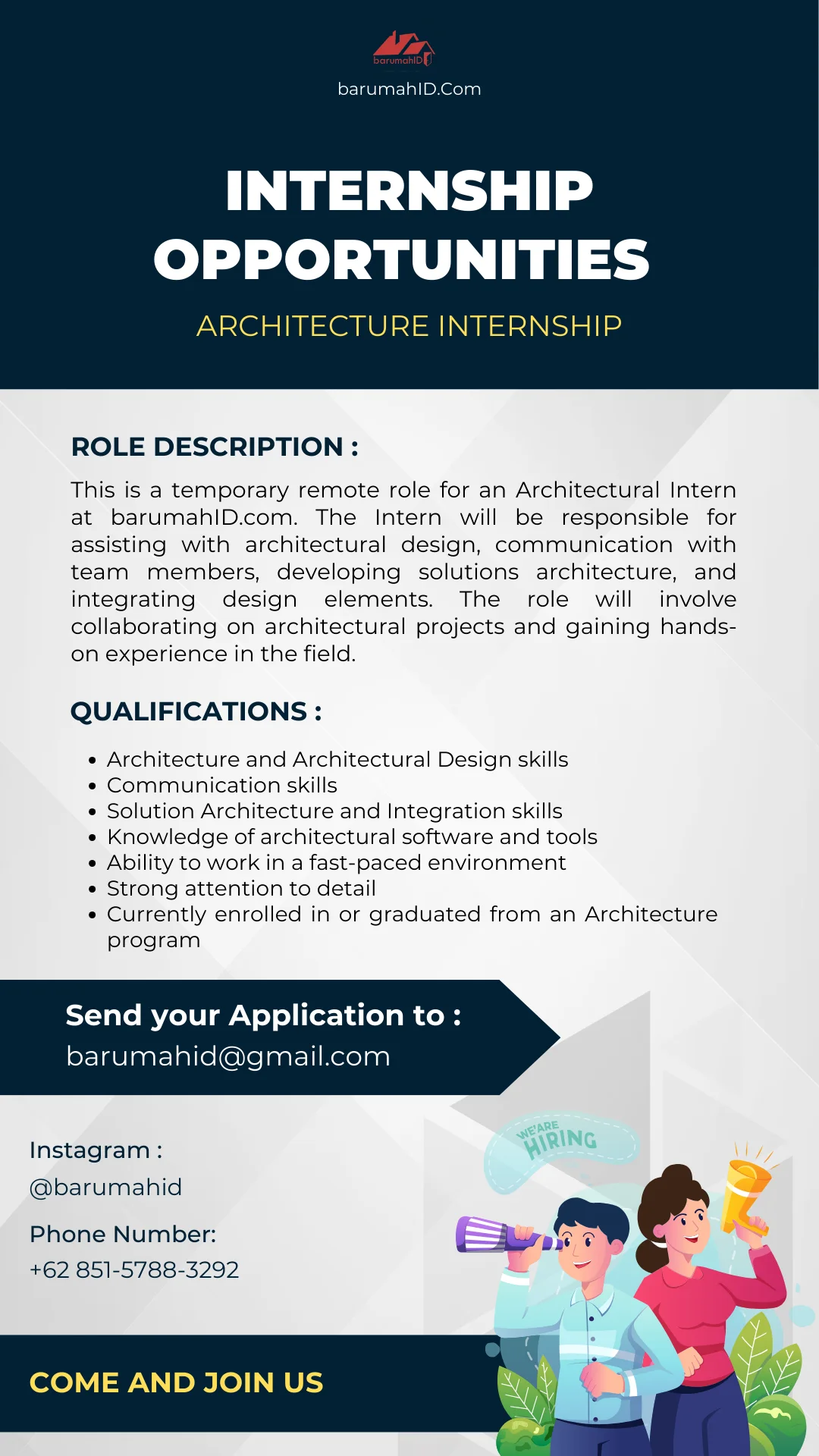 Brosur Internship Opportunities: Architecture Internship barumahID