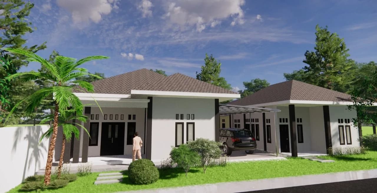 Render 3D rumah bergaya tropis