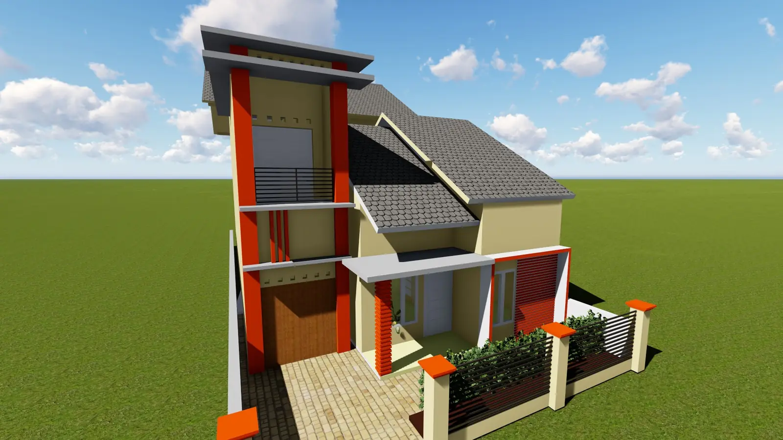 Render 3D desain rumah dua lantai karya tim barumahID